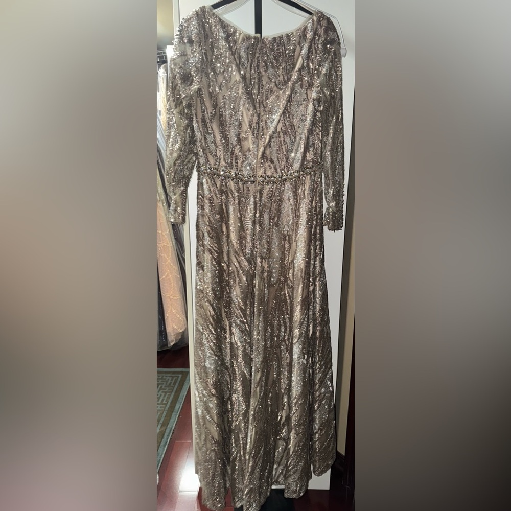 Sequin long sleeve bateau A line gown - Picture 9 of 9